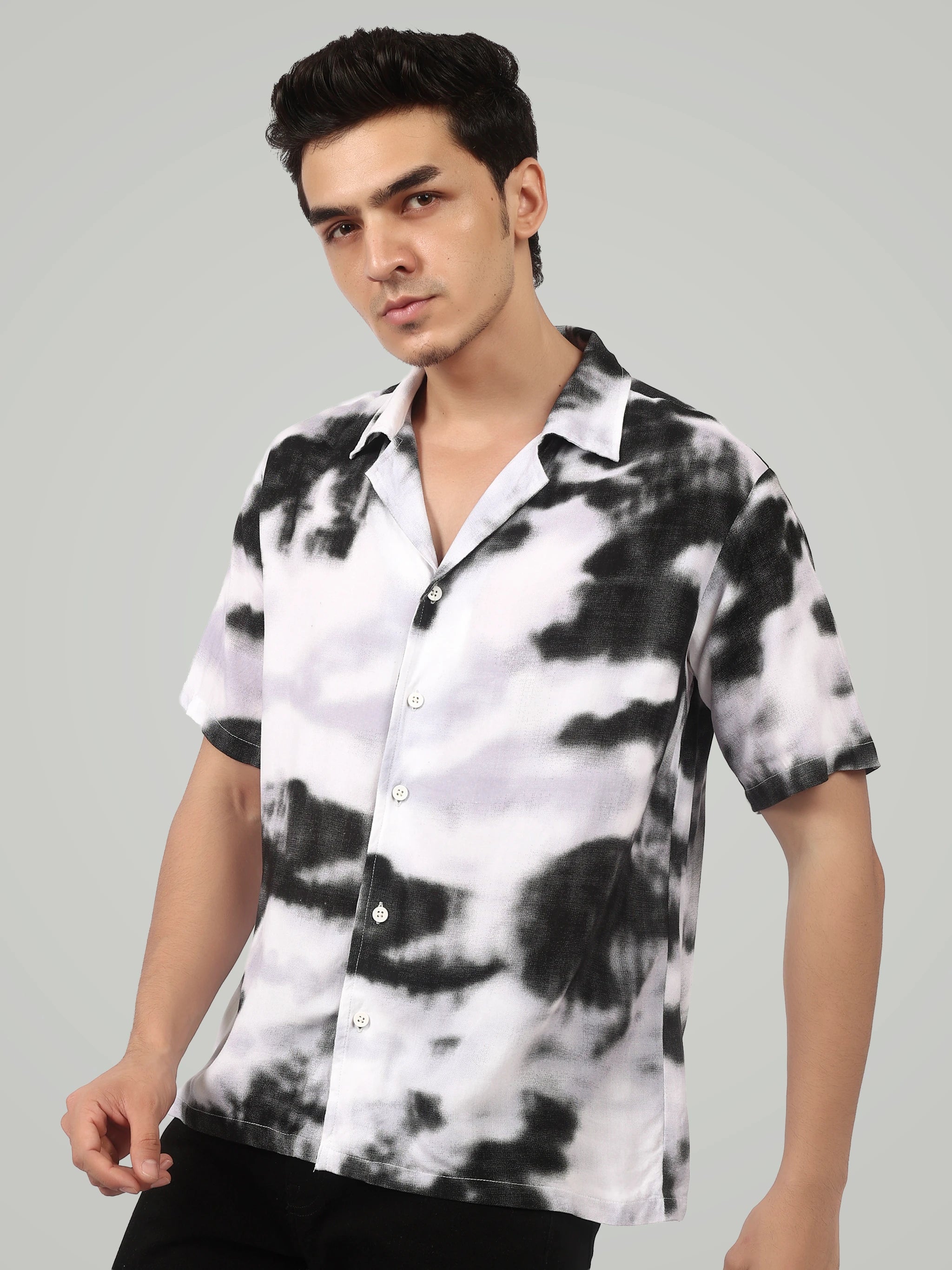 Men's Monochrome Tie-Dye Resort Shirt | Camp Collar Men's Monochrome Tie-Dye Resort Shirt | Camp Collar