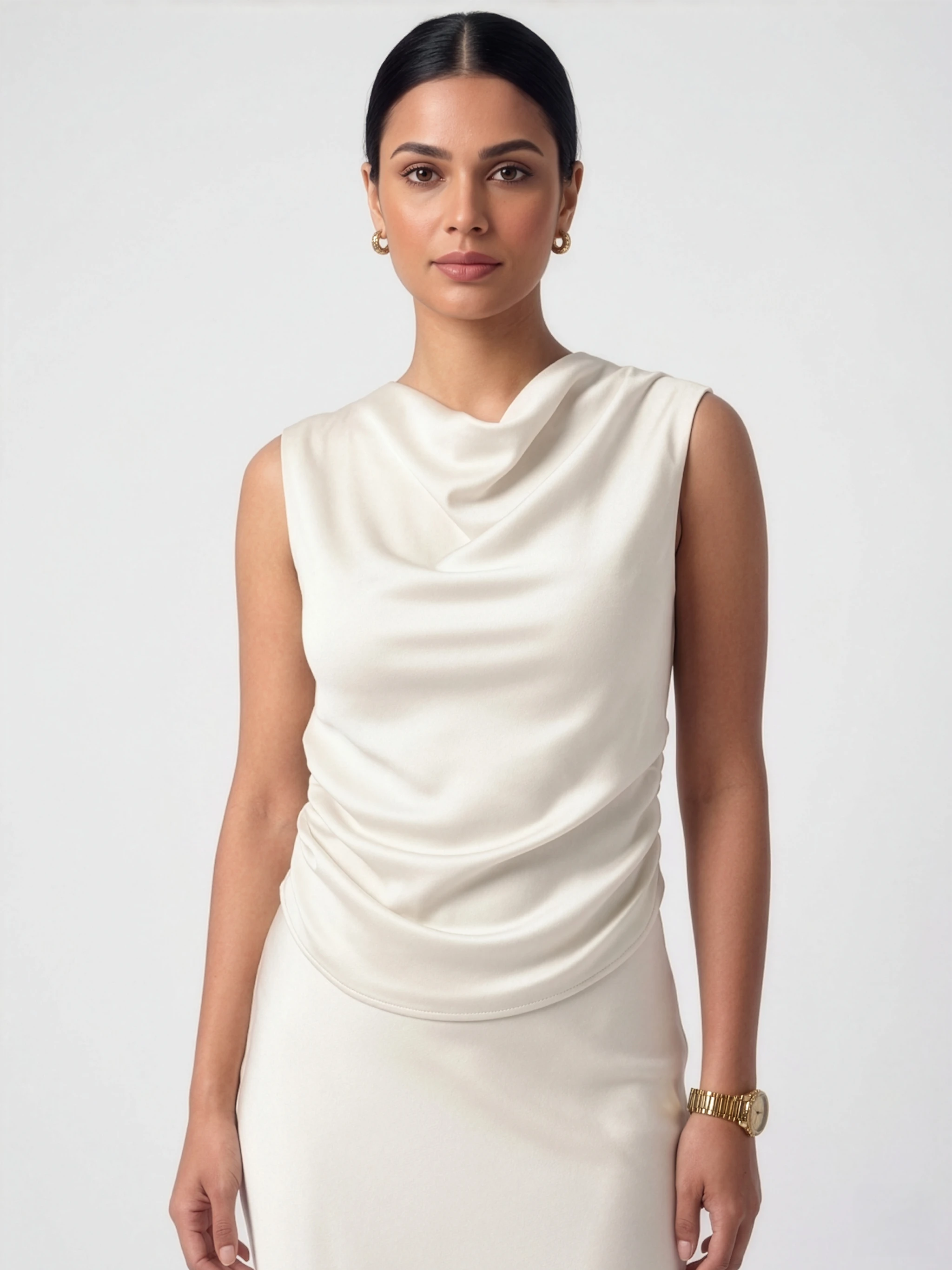 Pearl Ivory Cowl Neck Satin Co-ord Set