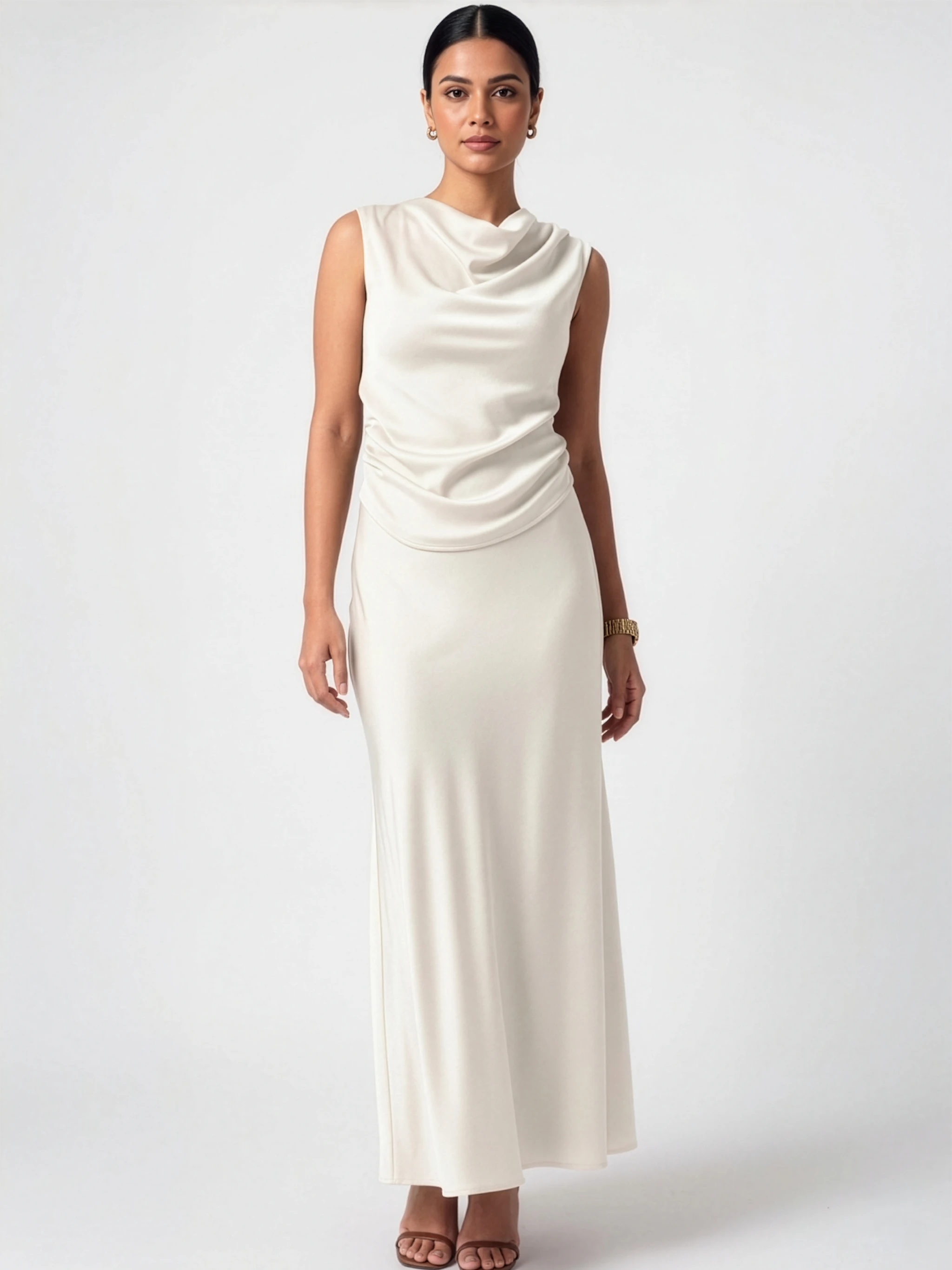 Pearl Ivory Cowl Neck Satin Co-ord Set