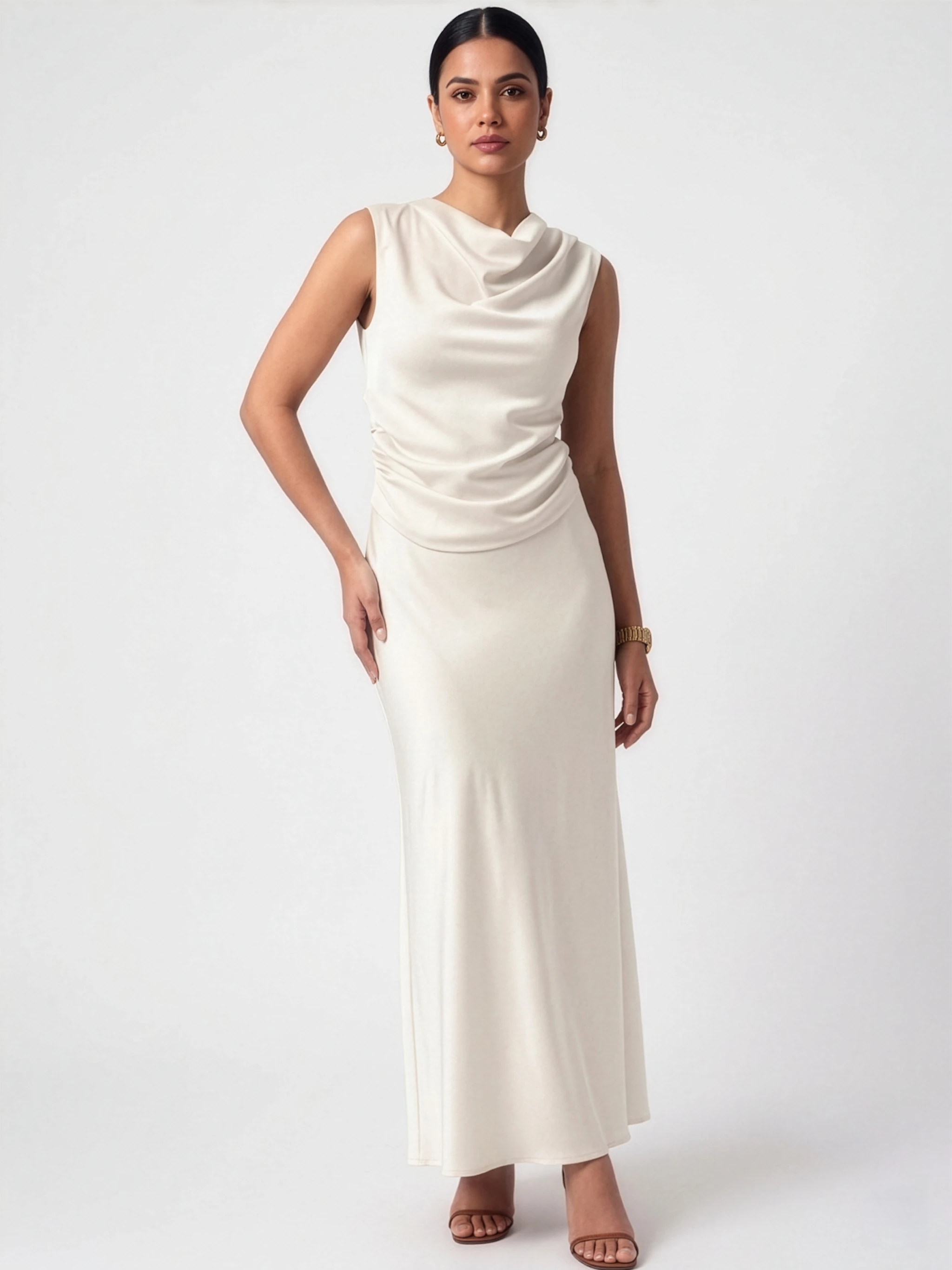 Pearl Ivory Cowl Neck Satin Co-ord Set