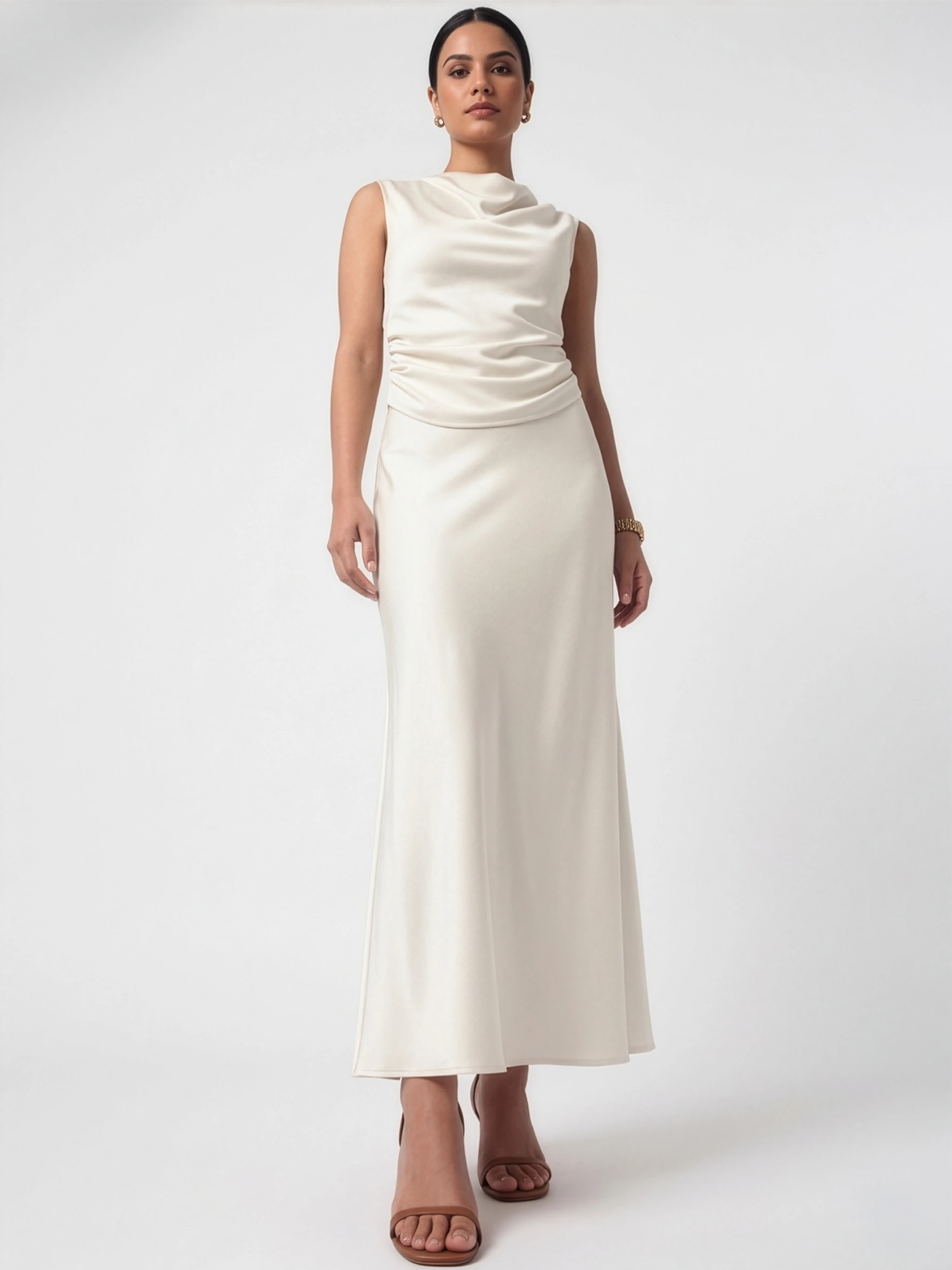 Pearl Ivory Cowl Neck Satin Co-ord Set