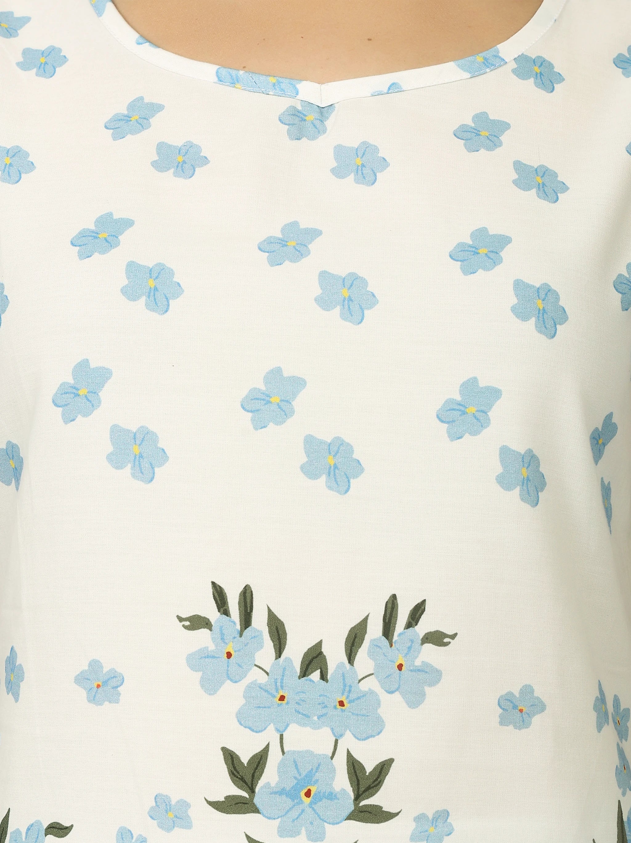 The Botanical Print Sleeveless Kurti – White