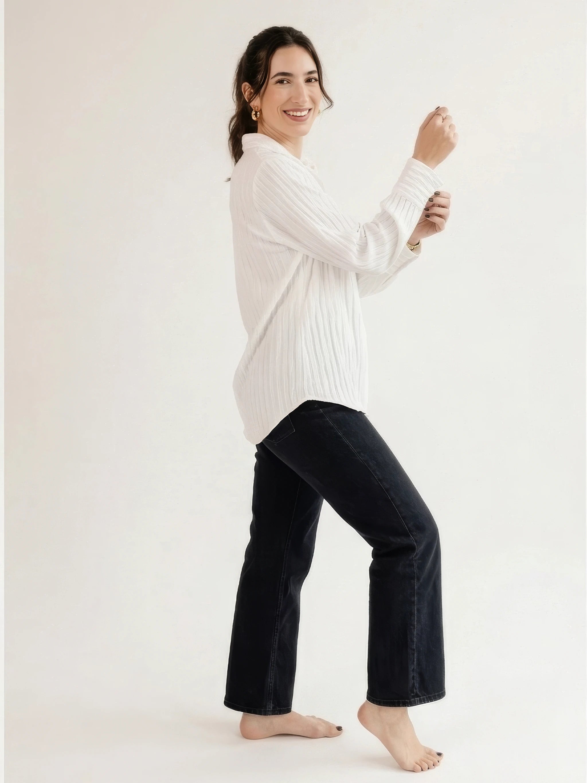 White Plissé Textured Oversized Wrinkle-Free Shirt