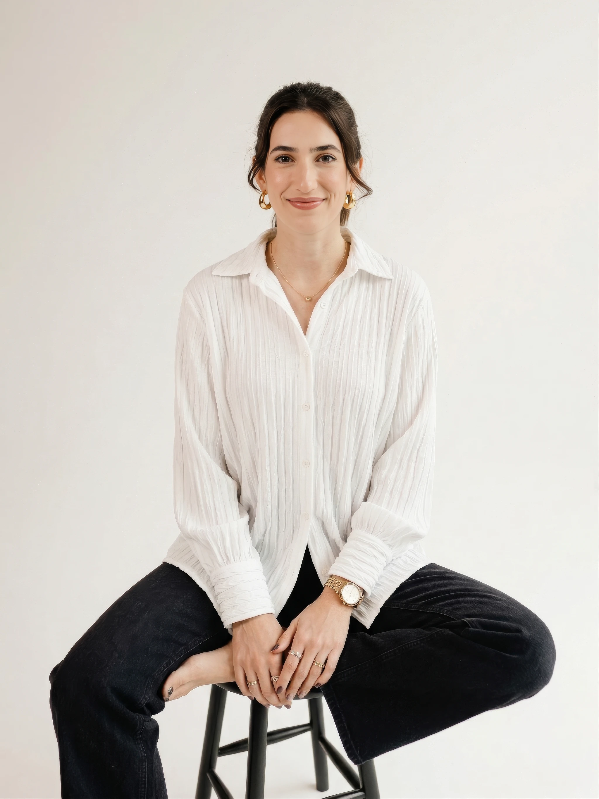 wrinkle free dress shirts womens Women's White Plissé Textured Oversized Shirt | Wrinkle-Free Button-Down