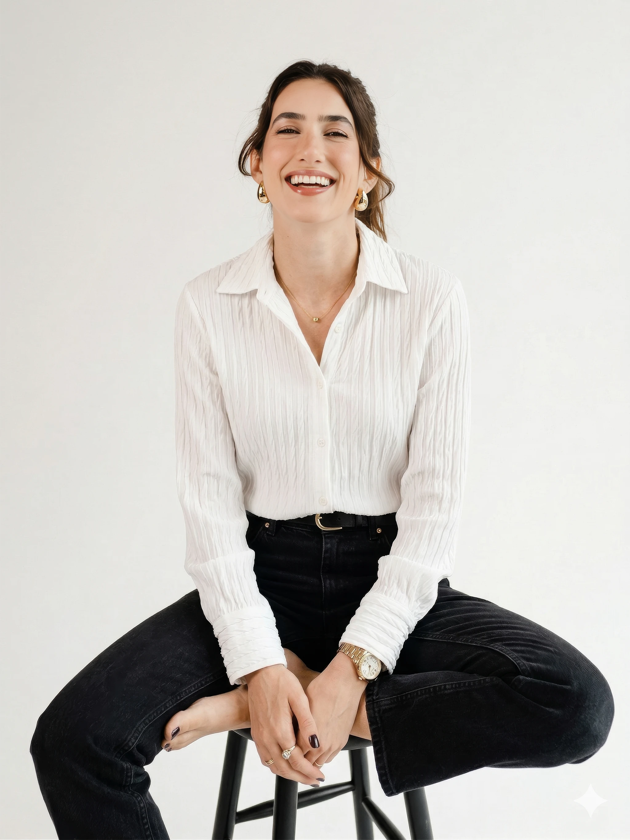 White Plissé Textured Oversized Wrinkle-Free Shirt