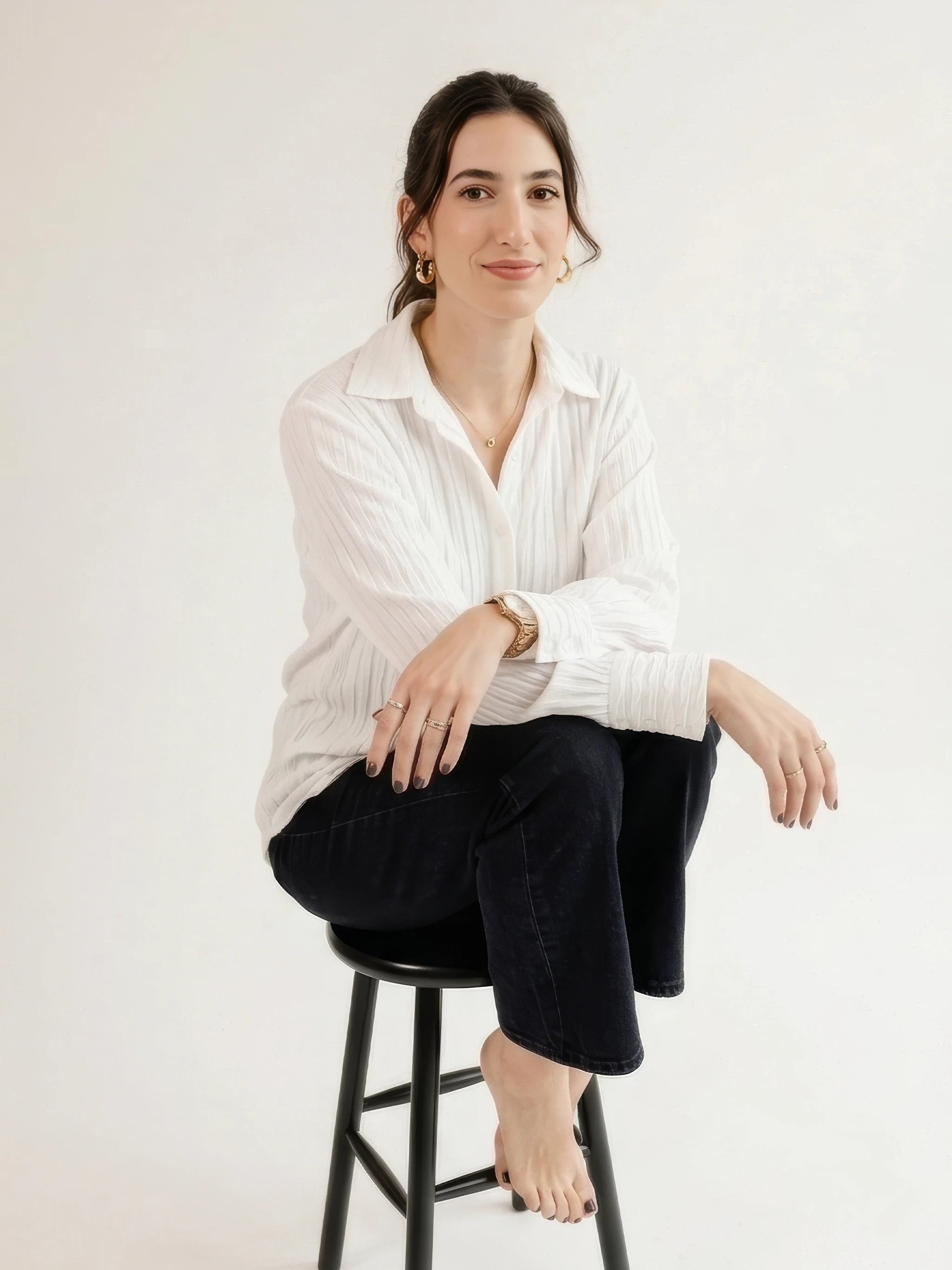 White Plissé Textured Oversized Wrinkle-Free Shirt