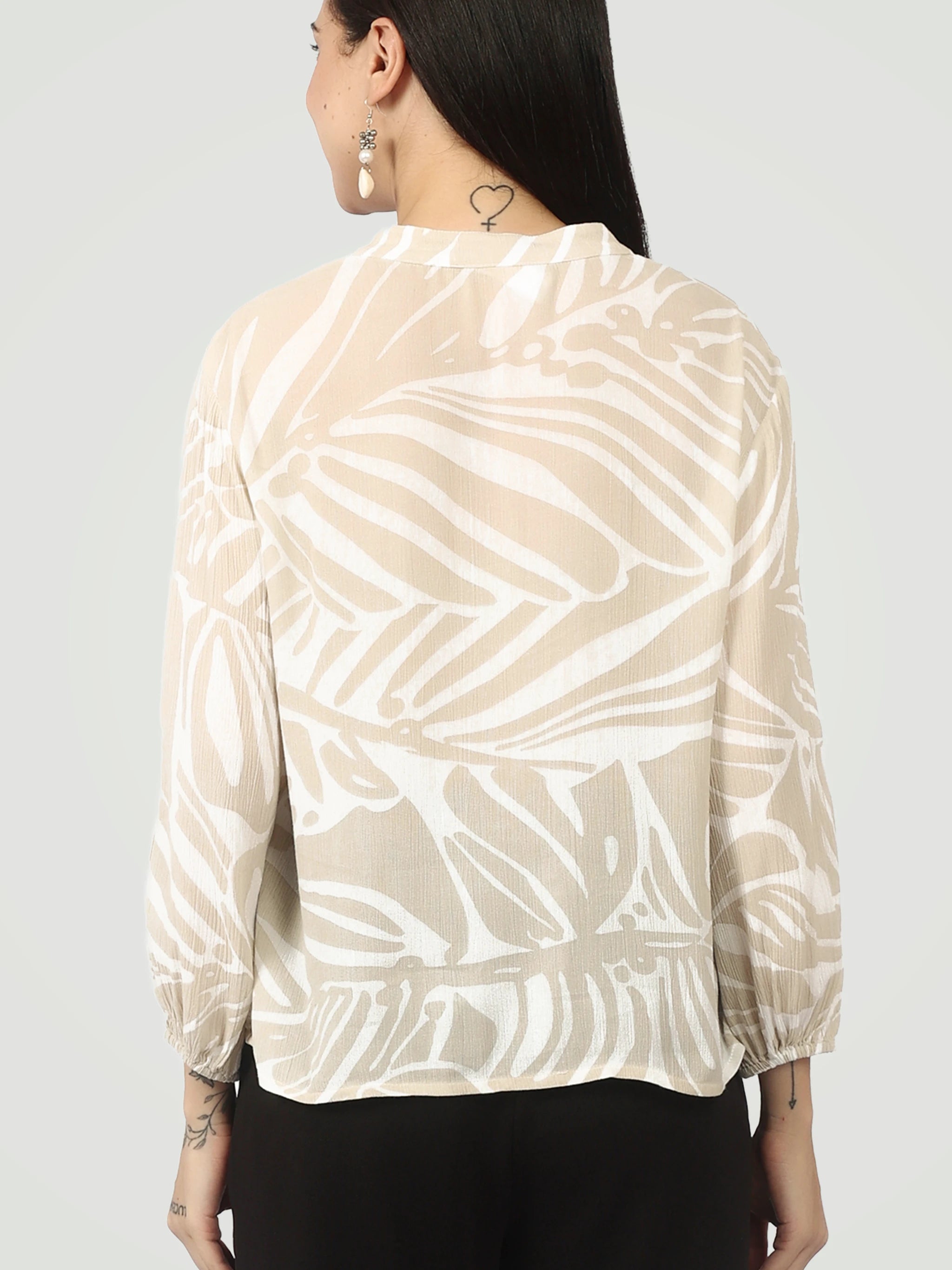 The Abstract Botanical Blouse – Sand & White