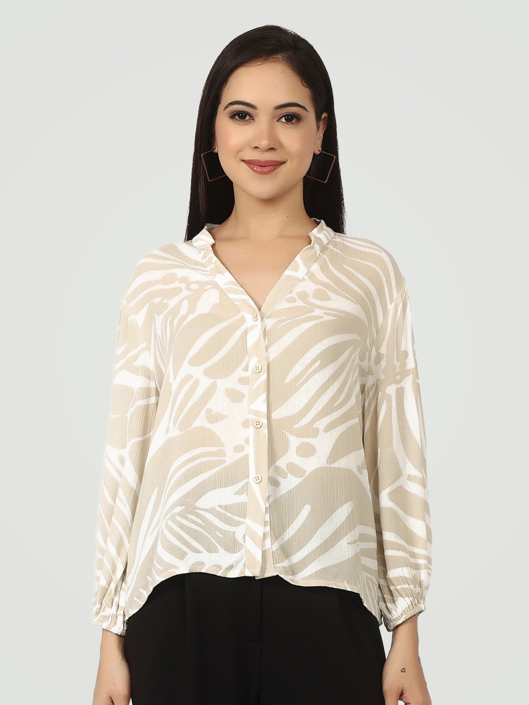 The Abstract Botanical Blouse – Sand & White