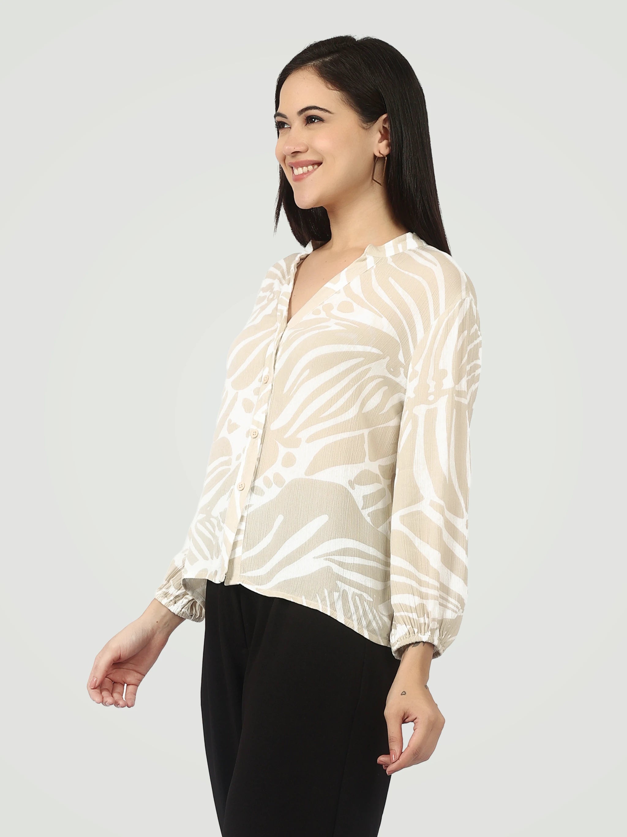 The Abstract Botanical Blouse – Sand & White