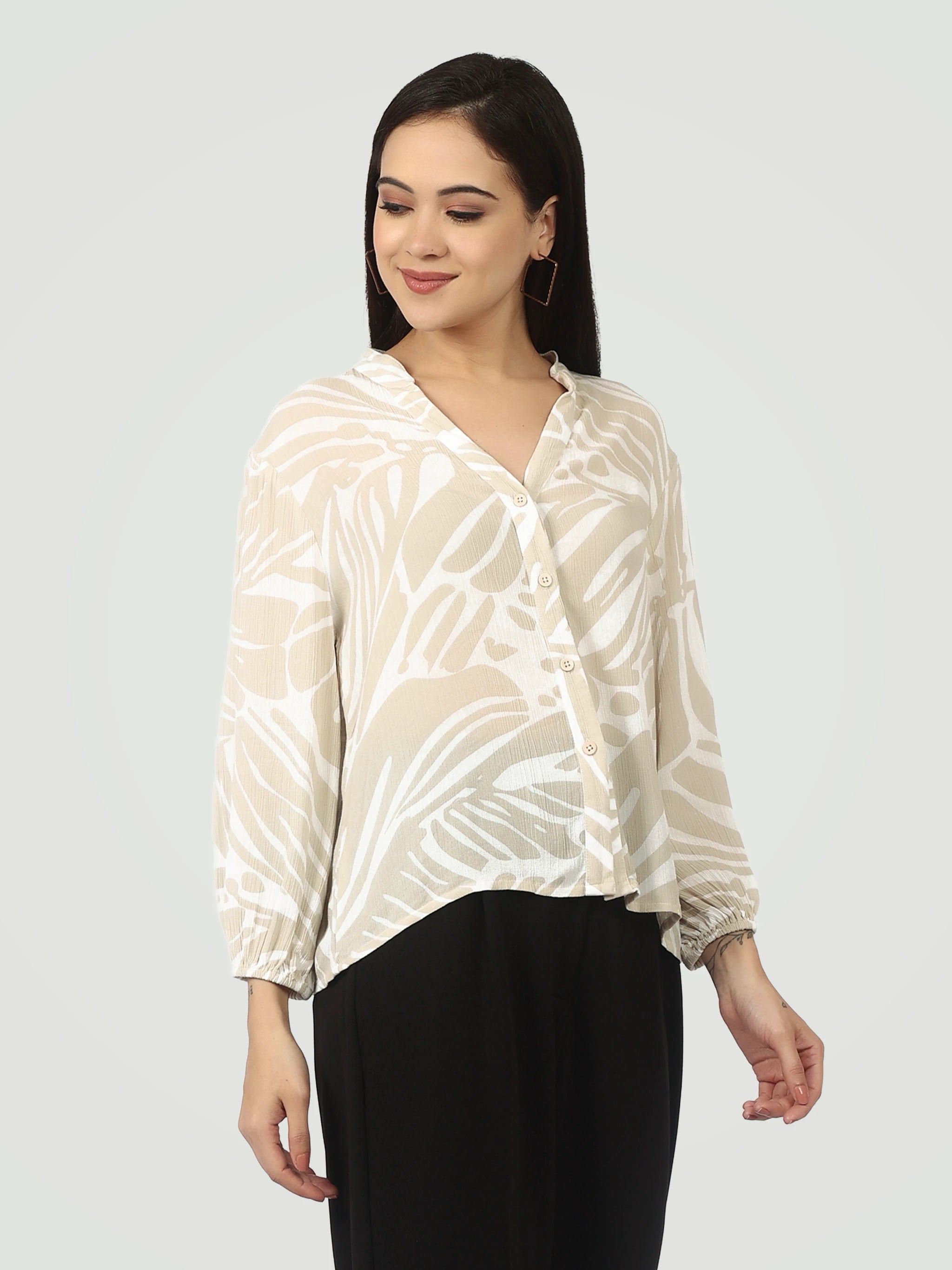 The Abstract Botanical Blouse – Sand & White