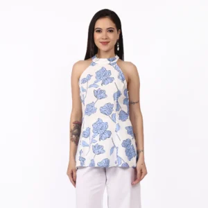 The flattering halter neckline detail.